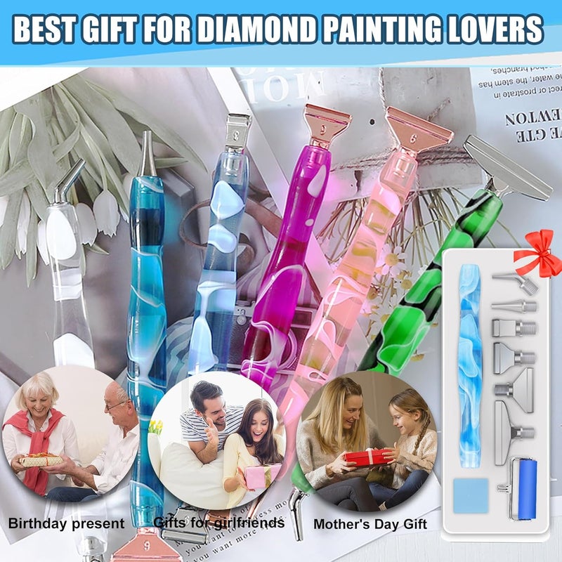 Heyseri Ergonomic Diamond Art Pen, Diamond Painting Pen with Wheel Roller, Diamond Art Accessories with Exquisite Stainless Steel Metal Screw Pen Tips(Light Blue) - Image 3